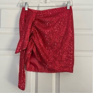 Lioness Pink Sequin Mini Skirt w/ Cinching and Tie Detail Size XS